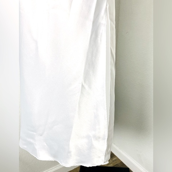 Vintage White Satin Midi Babydoll Slip Dress Lace Sequins Beaded - Picture 7 of 14